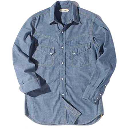 YCHAI(イカイ) メイドインジャパン コットンシャンブレーウエスタンシャツ ライトブルー