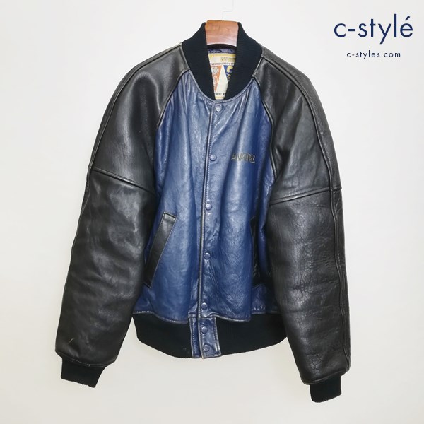 AUIREX アヴィレックス オールレザースタジャン M ネイビー×ブラック 615107 長袖 羊革