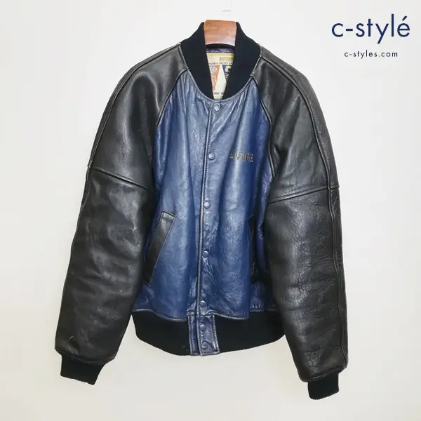 AUIREX アヴィレックス オールレザースタジャン M ネイビー×ブラック 615107 長袖 羊革