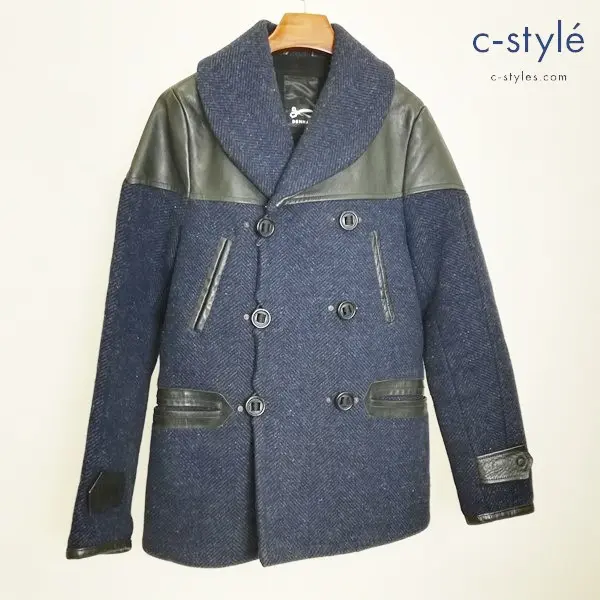 DENHAM デンハム CAGNEY FBH レザー切り替え Pコート ネイビー×ブラック 01-13-08-20-004 長袖