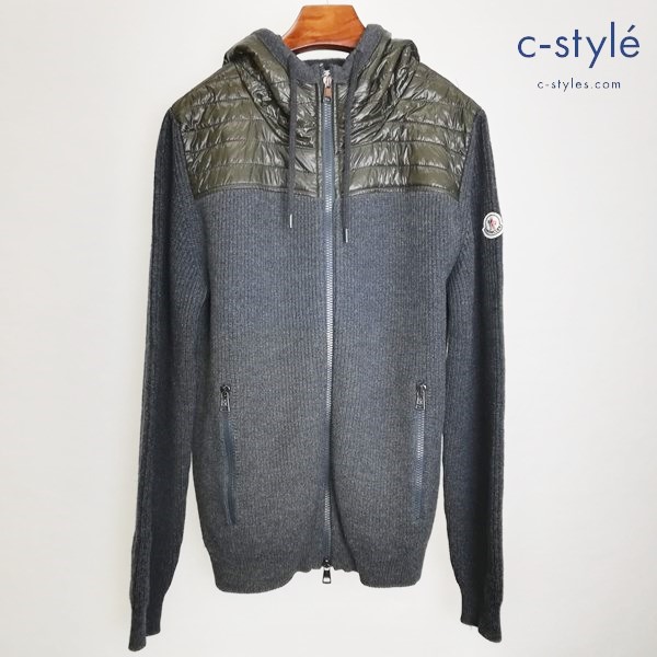 MONCLER モンクレール MAGLIONE TRICOT CARDIGAN L グレー×オリーブ 長袖 フード