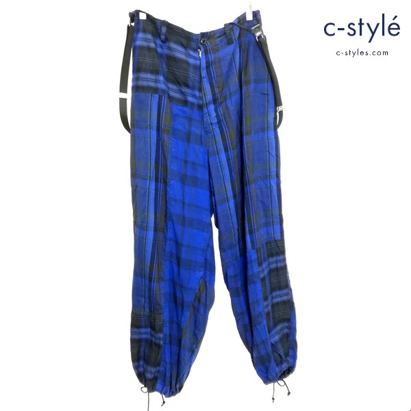 Y’s ワイズ サスペンダーオーバーパンツ 1 ブルー系 YX-P08-800 チェック柄 日本製