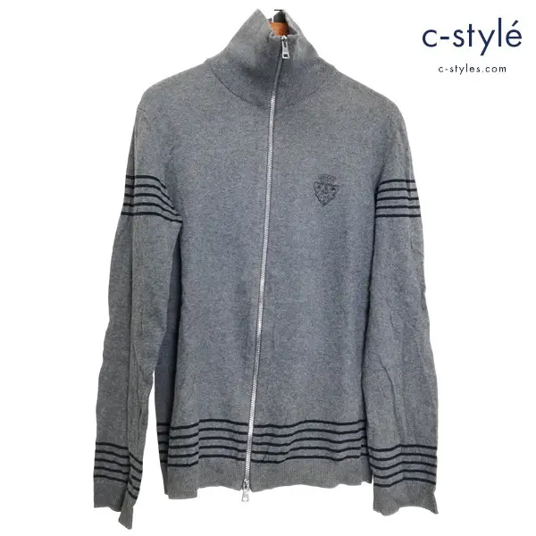 GUCCI グッチ ジップアップニット S グレー 長袖 綿100 イタリア製 刺繍 薄手