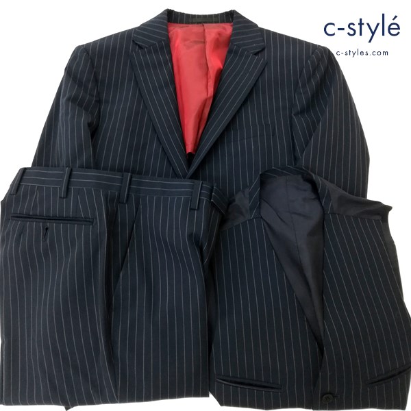 BURBERRY BLACK LABEL 3ピース セットアップ スーツ 36R ネイビー ストライプ柄 2B サイドベンツ