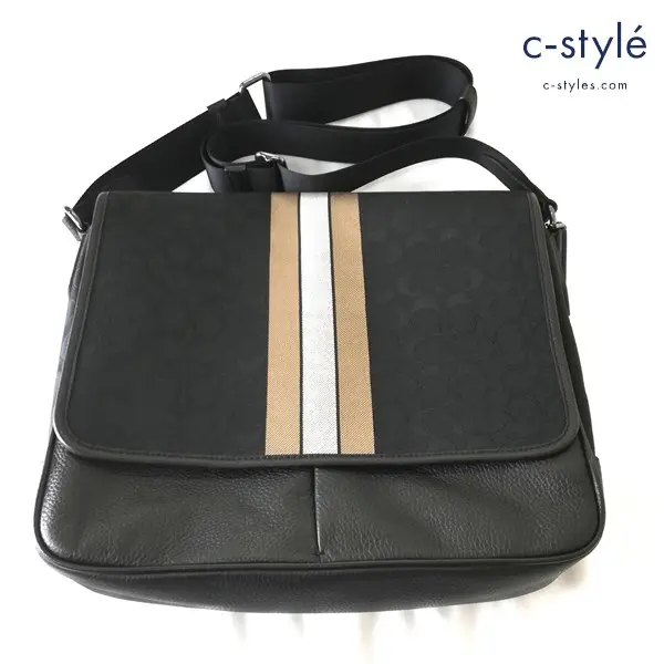 COACH コーチ ショルダーバッグ ブラック C5387 シグネチャー 斜めがけ ストライプ
