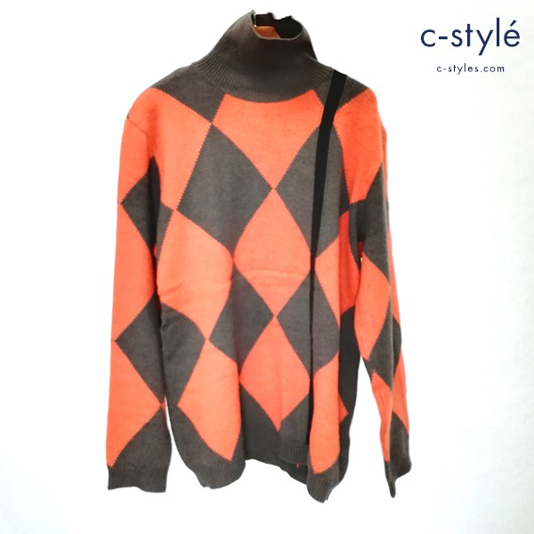 GIANNI VERSACE ジャンニヴェルサーチ ハイネックセーター 52 オレンジ×ブラウン MADE IN ITALY