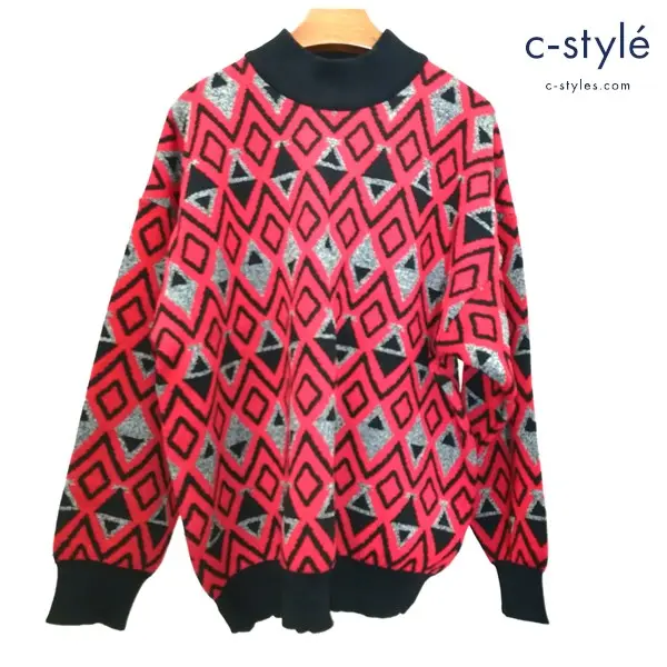 V2 BY VERSACE ヴェルサーチ ウールニットセーター M マルチカラー 総柄 MADE IN ITALY