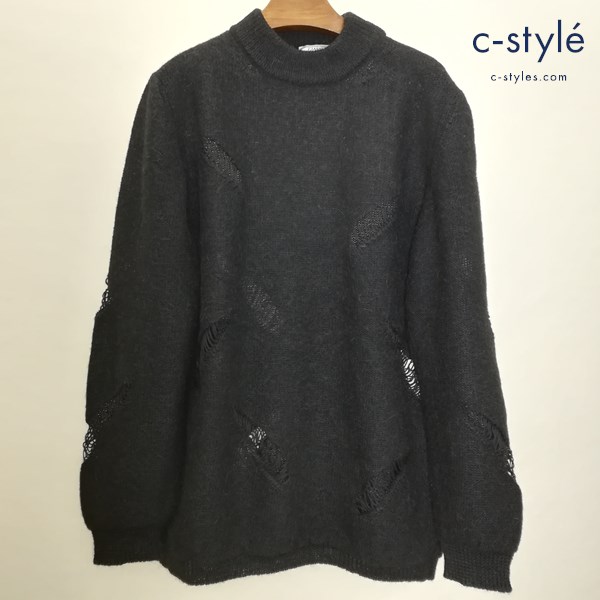 GIANNI VERSACE ジャンニヴェルサーチ ダメージ加工ニットセーター 52 ブラック イタリア製 アルパカ100