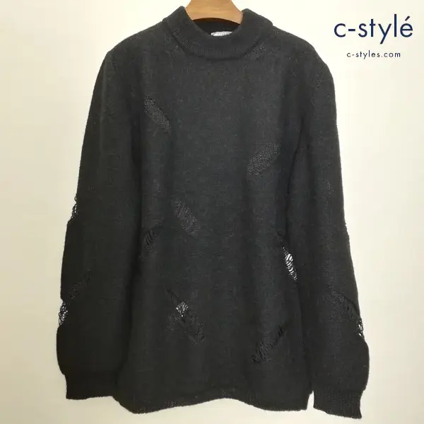 GIANNI VERSACE ジャンニヴェルサーチ ダメージ加工ニットセーター 52 ブラック イタリア製 アルパカ100