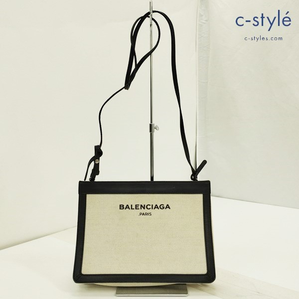 BALENCIAGA バレンシアガ ネイビーポシェット ショルダーバッグ ホワイト×ブラック 339937 斜め掛け