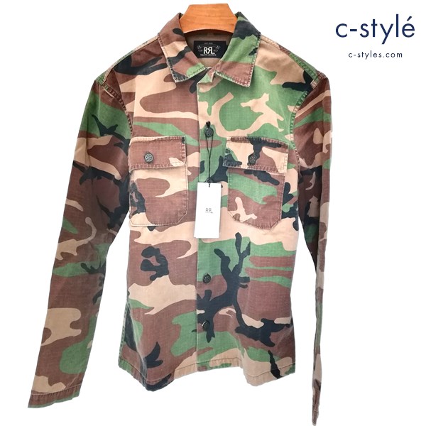RRL ダブルアールエル 迷彩 リップストップ ミリタリーシャツ S ブラウン系 綿100 カモ柄