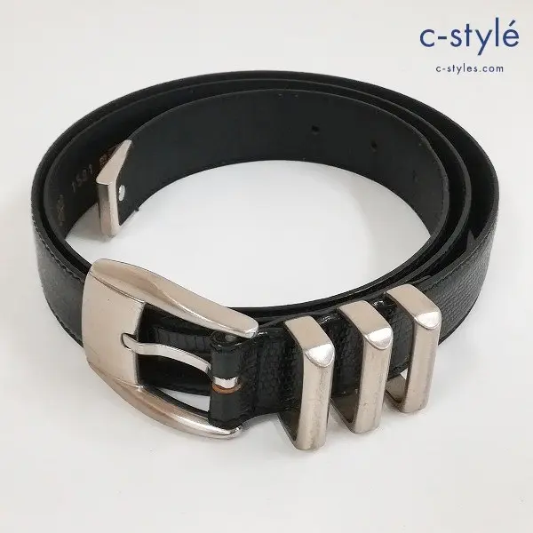 GIANNI VERSACE 型押し レザーベルト 100/40 ブラック イタリア製 メデューサ 3連シルバー金具