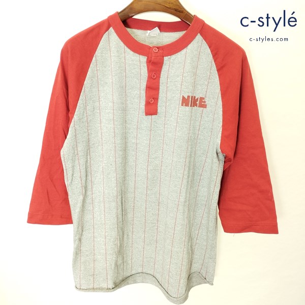 NIKE ナイキ カットソー L グレー×レッド ヴィンテージ ロンT ロゴ