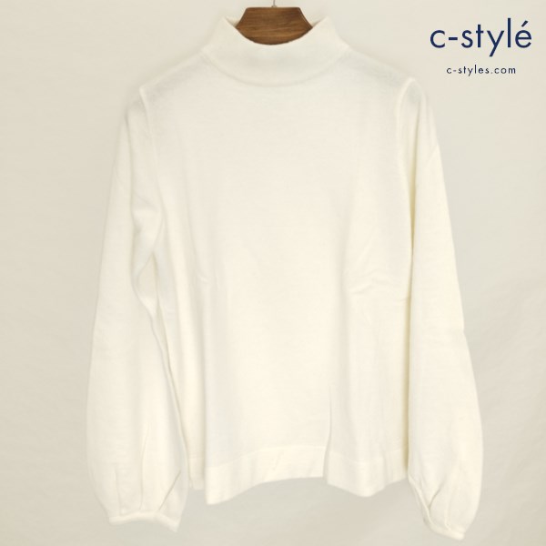 45R ウールハイネック ボリューム スリーブ ニットセーター 2 アイボリー 日本製 レディース