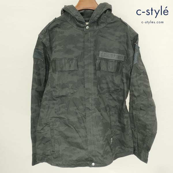 AVIREX アヴィレックス USAF PATCHED HOODED SHIRT 2XL ブラック 6155159 フードシャツ カモ柄