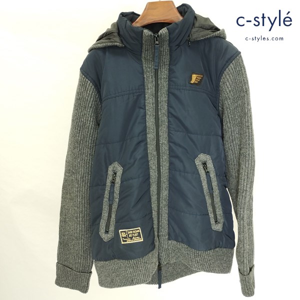 AVIREX アヴィレックス KNIT COMBI PADDING JACKET XL ネイビー×グレー 6142193 フード