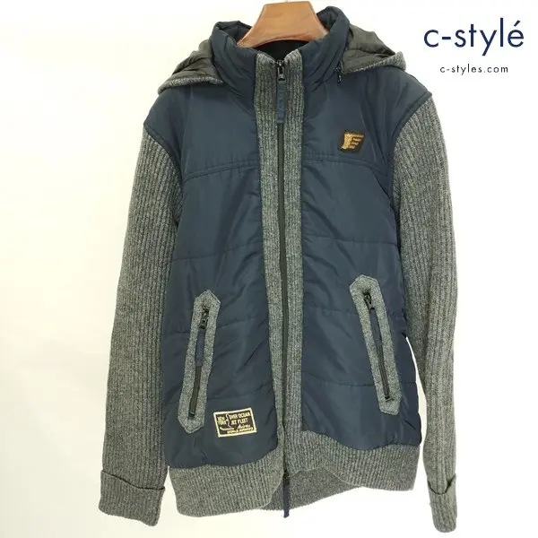 AVIREX アヴィレックス KNIT COMBI PADDING JACKET XL ネイビー×グレー 6142193 フード