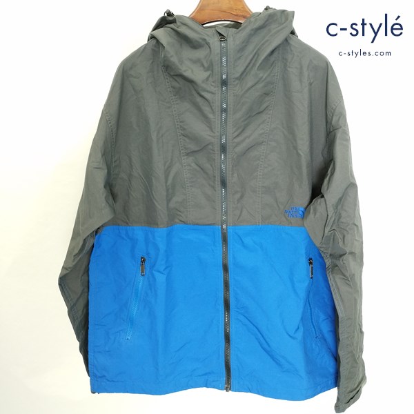 THE NORTH FACE COMPACT JACKET XL グレー×ブルー マウンテンパーカー NP71530 フード