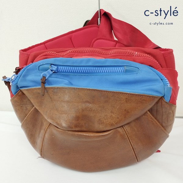 VISVIM ビズビム BALLISTICS LUMBER レザー切替ウエストバッグ レッド×ブルー×ブラウン ボディバッグ