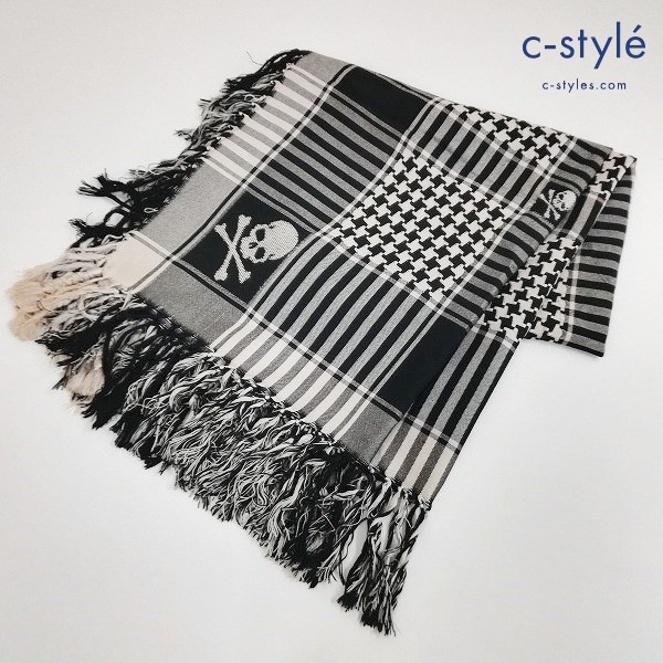 mastermind JAPAN マスターマインドジャパン 大判ストール 黒×白 マフラー スカル フリンジ