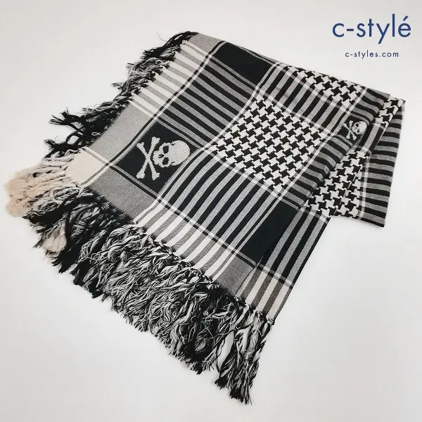mastermind JAPAN マスターマインドジャパン 大判ストール 黒×白 マフラー スカル フリンジ