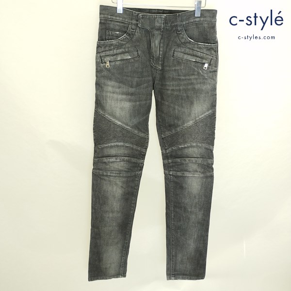 BALMAIN バルマン バイカーデニムパンツ 28 ブラック S7H9551TO14E ヴィンテージ加工 イタリア製