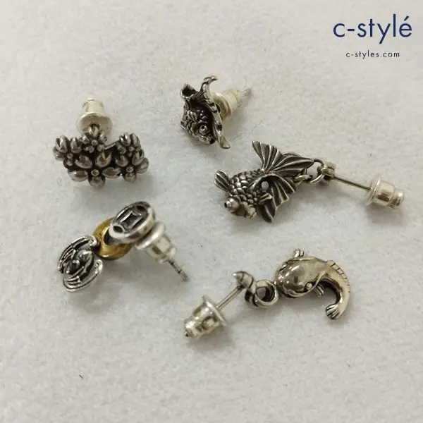 かすう工房 ピアス シルバー 925 桜 コウモリ 金魚 他 アクセサリー計5点