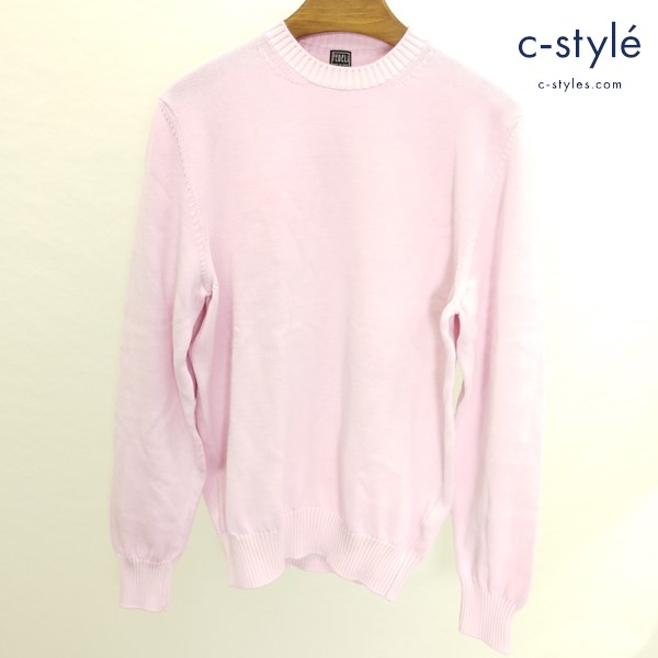 FEDELI フェデーリ クルーネックニットセーター 46 ピンク イタリア製 綿100 長袖