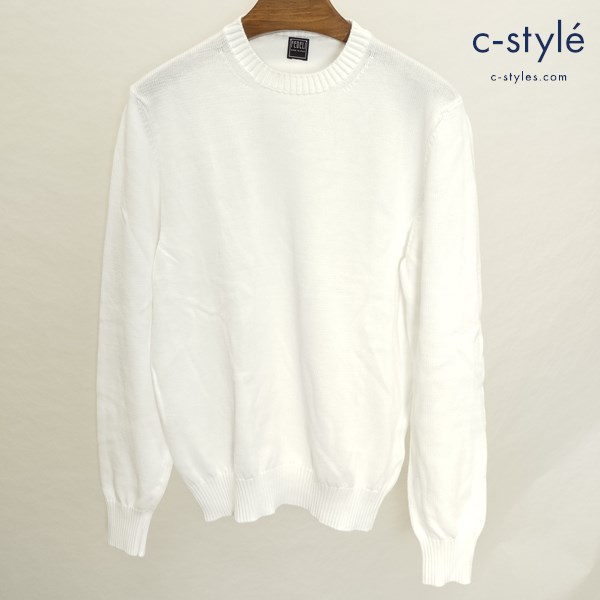 FEDELI フェデーリ クルーネックニットセーター 46 ホワイト イタリア製 綿100 長袖