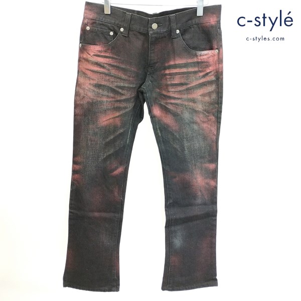 TORNADO MART ブーツカットバイカラー デニムパンツ L レッド系×ブラック 日本製 綿100 TPT-9240