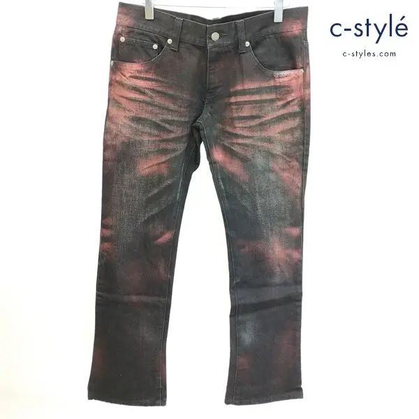 TORNADO MART ブーツカットバイカラー デニムパンツ L レッド系×ブラック 日本製 綿100 TPT-9240