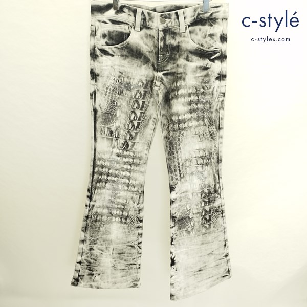 TORNADO MART トルネードマート ベルボトム デニムパンツ M グレー系 日本製 ストレッチ クロコ柄