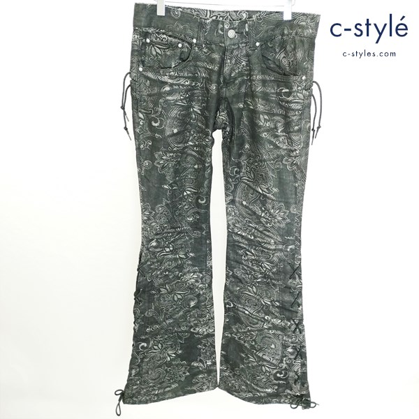 TORNADO MART トルネードマート ベルボトム デニムパンツ S ブラック 日本製 花柄
