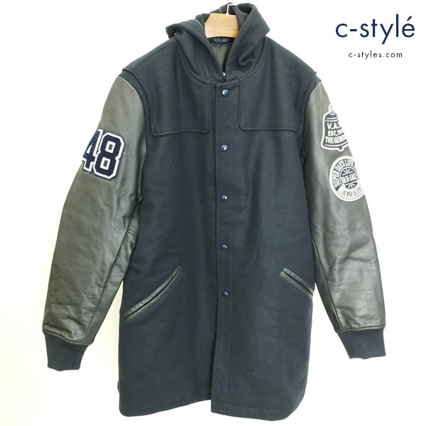VAN JAC ヴァンヂャケット 袖レザースタジャン LL ネイビー コート KW-86508 フード