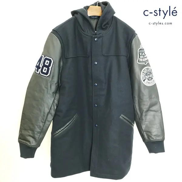 VAN JAC ヴァンヂャケット 袖レザースタジャン LL ネイビー コート KW-86508 フード