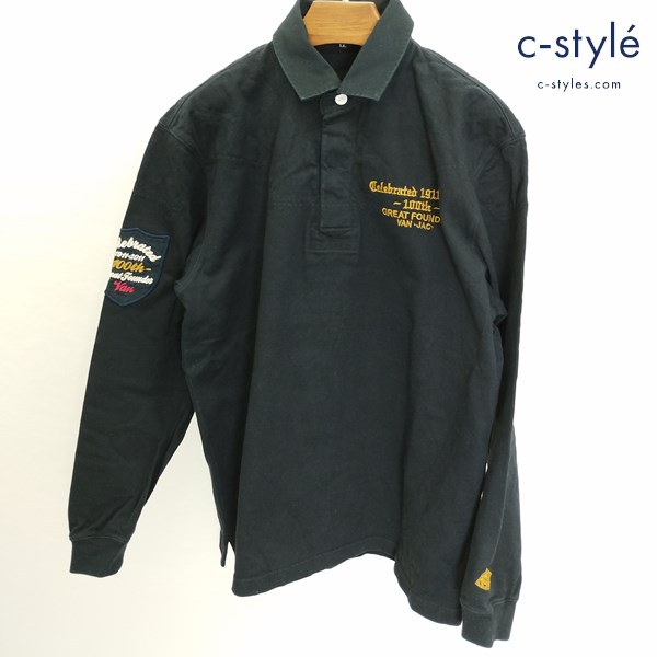 VAN JAC ヴァンヂャケット フラッグワッペン ラガーシャツ LL ブラック 100th GREAT FOUNDER 綿100