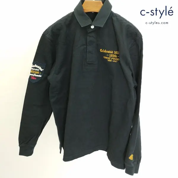 VAN JAC ヴァンヂャケット フラッグワッペン ラガーシャツ LL ブラック 100th GREAT FOUNDER 綿100