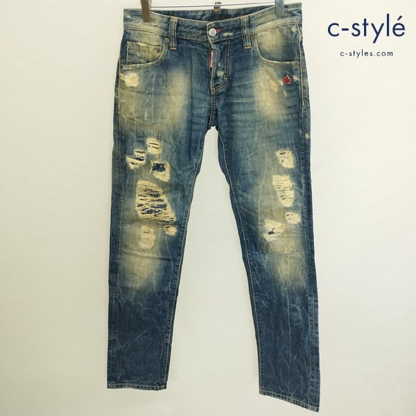 DSQUARED2 ディースクエアード クラッシュデニムパンツ 42 インディゴ イタリア製 ダメージ加工 ジーンズ