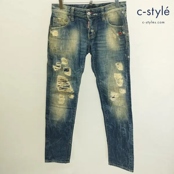 DSQUARED2 ディースクエアード クラッシュデニムパンツ 42 インディゴ イタリア製 ダメージ加工 ジーンズ