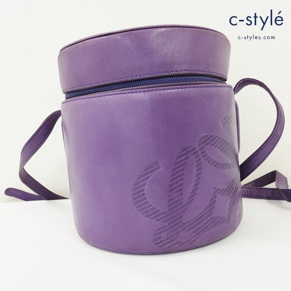 LOEWE ロエベ アナグラム型押し 筒型ショルダーバッグ パープル レザー カバン