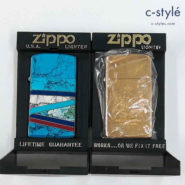ZIPPO ライター 89年製 KINGDOM OF HAWAII COAT OF ARMS ゴールド 93年製 ターコイズ トルコ石 シルバー