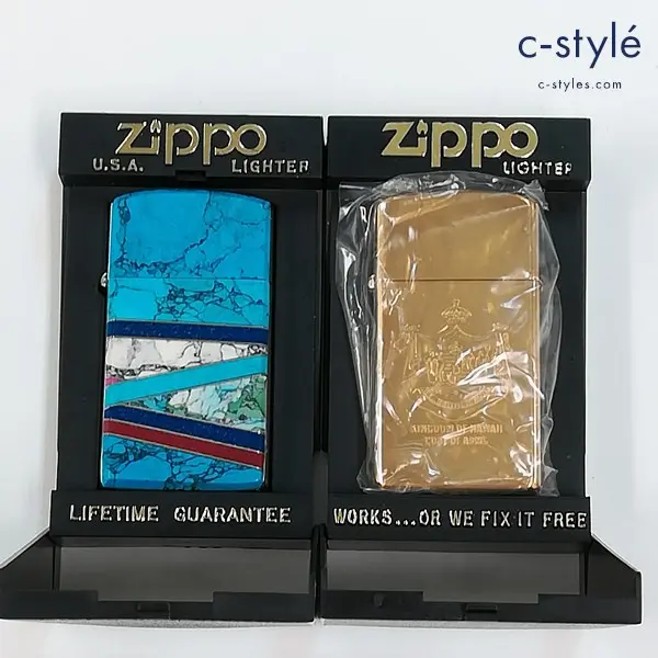 ZIPPO ライター 89年製 KINGDOM OF HAWAII COAT OF ARMS ゴールド 93年製 ターコイズ トルコ石 シルバー