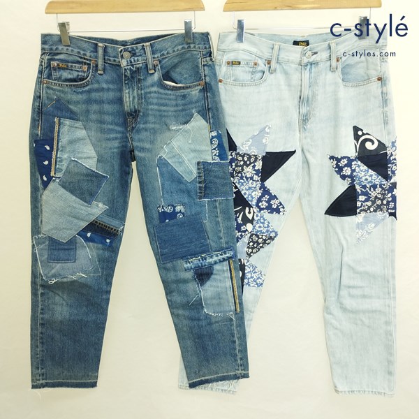 POLO RALPH LAUREN パッチワークデニムパンツ 26R+27 インディゴ サックス 計2点