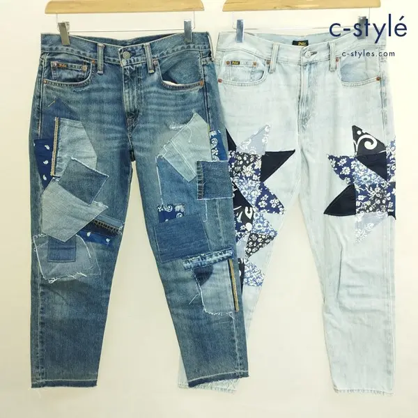 POLO RALPH LAUREN パッチワークデニムパンツ 26R+27 インディゴ サックス 計2点