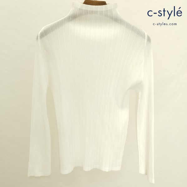 PLEATS PLEASE ISSEY MIYAKE プリーツカットソー 3 ホワイト ボトルネック 長袖 日本製 レディース