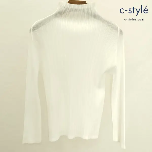 PLEATS PLEASE ISSEY MIYAKE プリーツカットソー 3 ホワイト ボトルネック 長袖 日本製 レディース