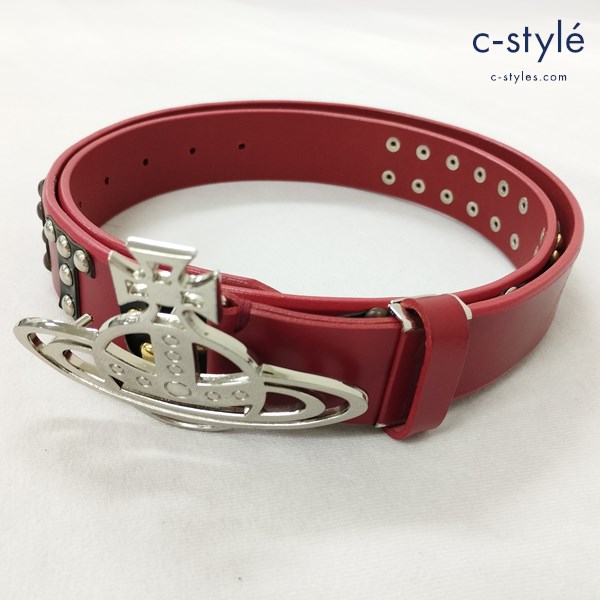 ViVienne Westwood MAN オーブバックルスタッズベルト レッド レザーベルト 革 装飾