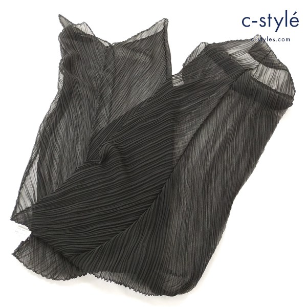 PLEATS PLEASE プリーツ プリーズ プリーツ加工ストール ブラック 日本製 無地 レディース イッセイミヤケ