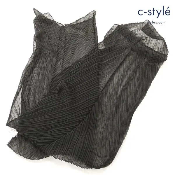 PLEATS PLEASE プリーツ プリーズ プリーツ加工ストール ブラック 日本製 無地 レディース イッセイミヤケ