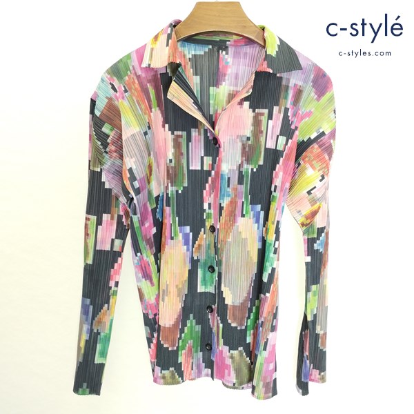 PLEATS PLEASE ISSEY MIYAKE プリーツ加工ボタンダウンシャツ 3 マルチカラー 日本製 長袖 レディース